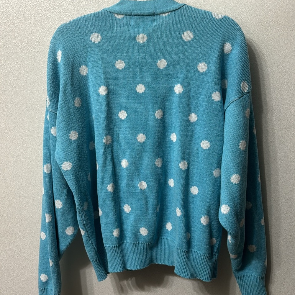Vintage Blue and White Polka Dot Cardigan - London Fog- Women’s Size Large - Picture 5 of 8